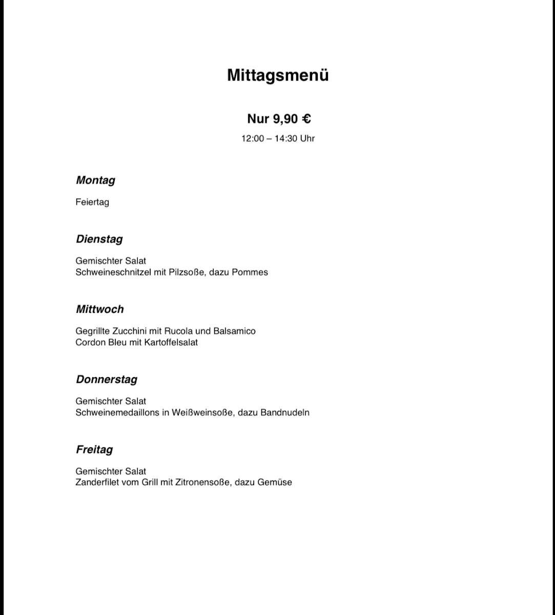 Speisekarte, "Gaggianer"