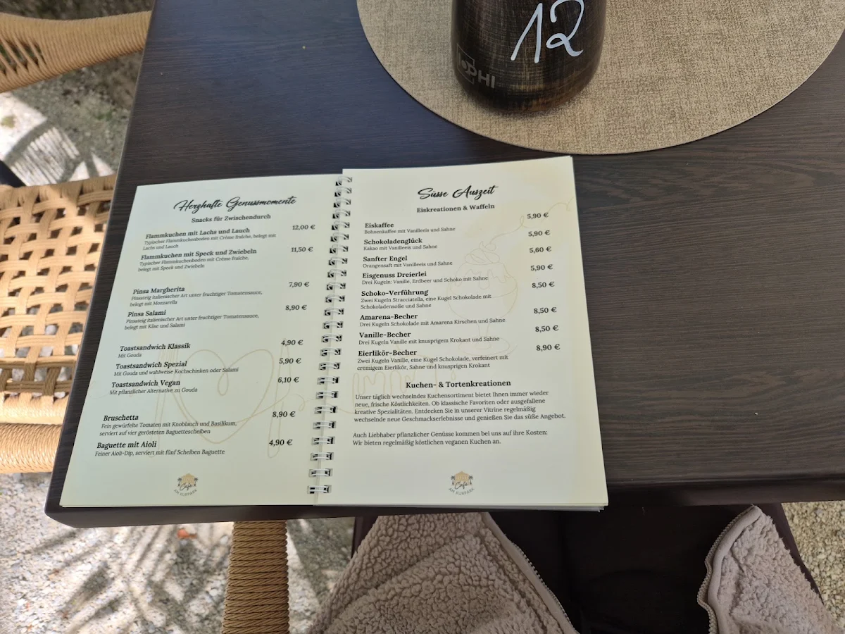 Speisekarte, Café am Kurpark