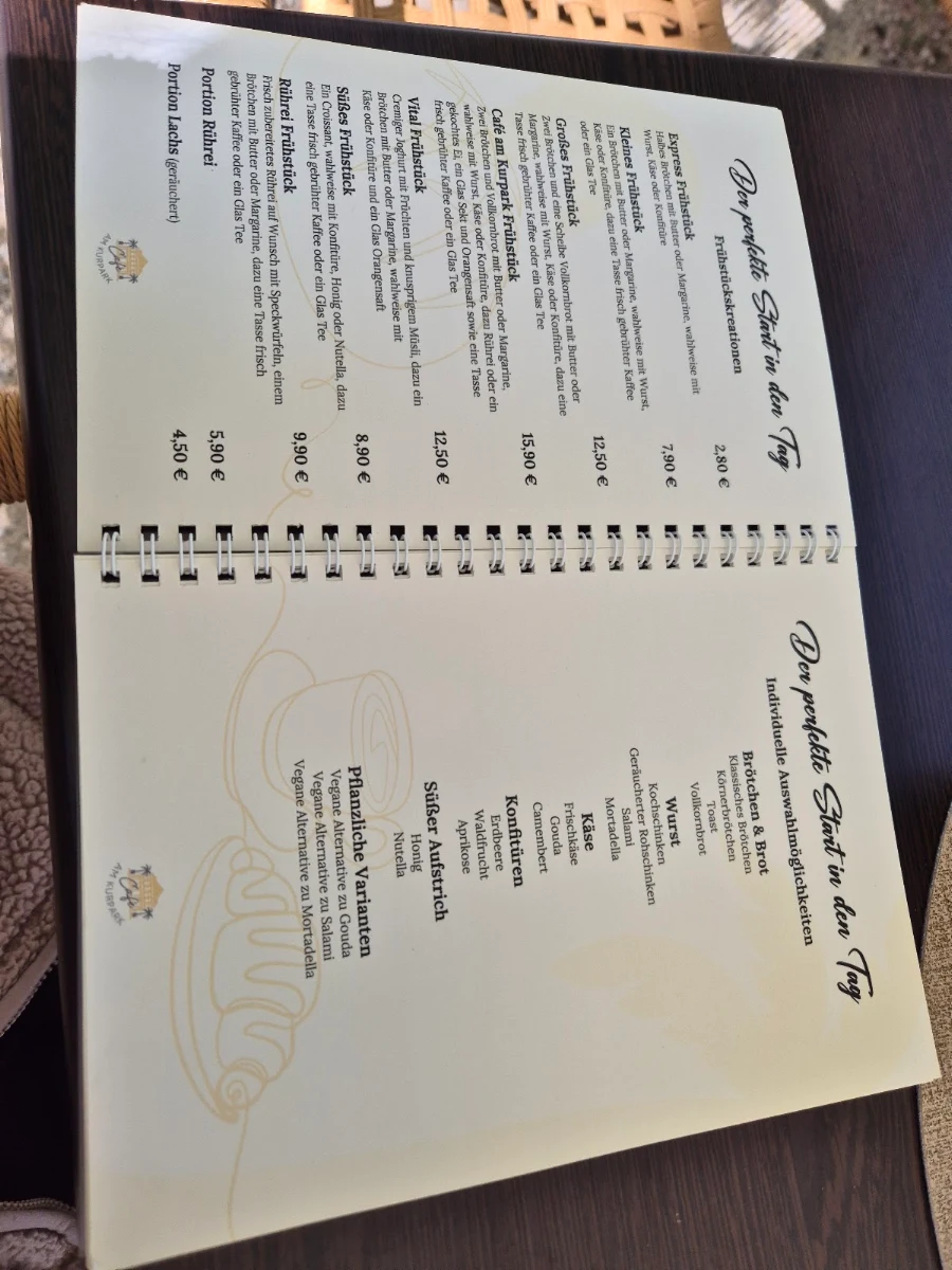 Speisekarte, Café am Kurpark