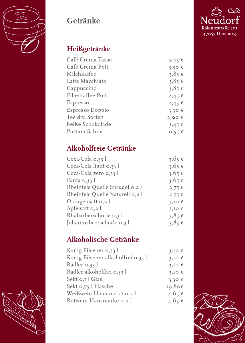Speisekarte, Café "Neudorf"