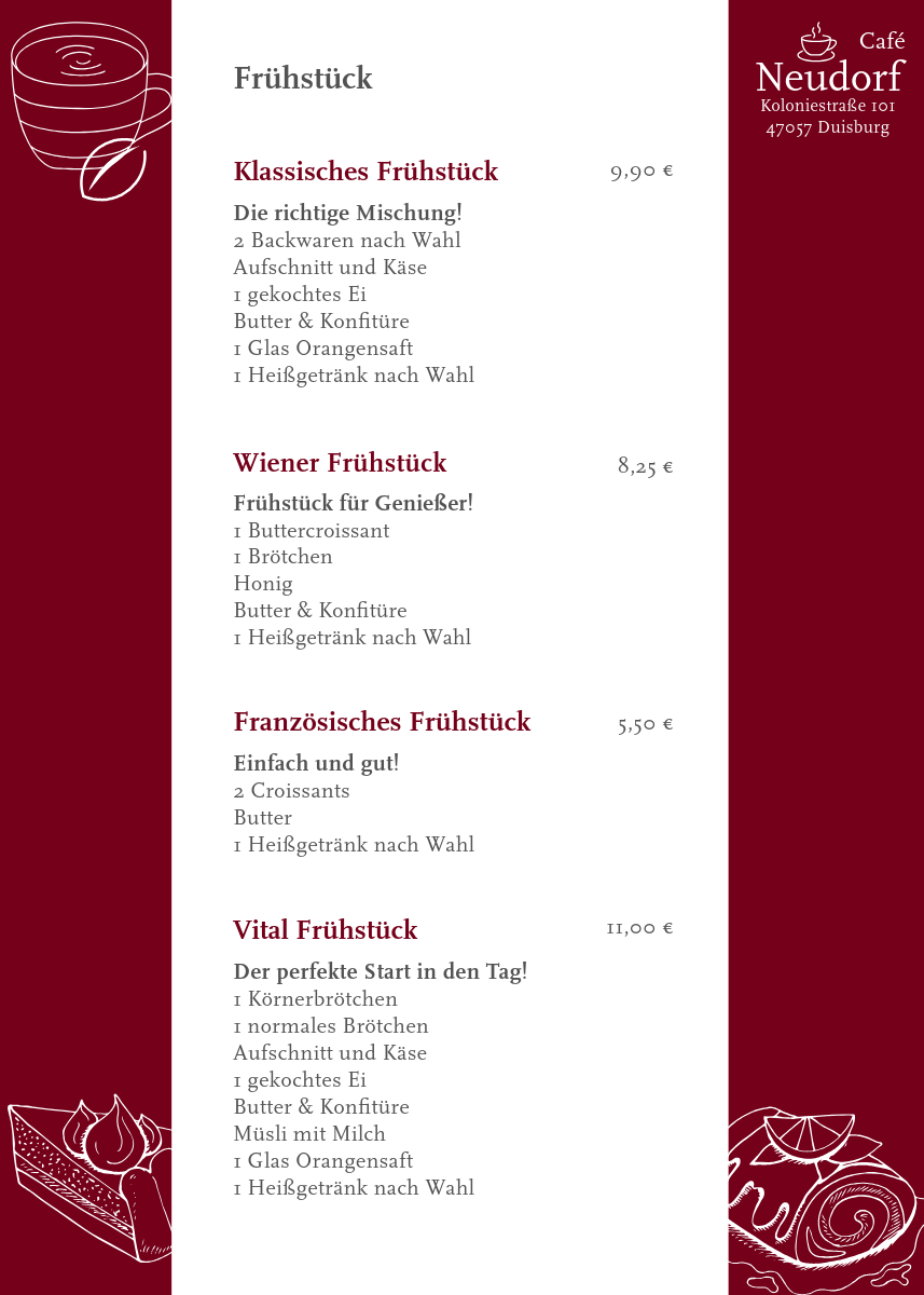 Speisekarte, Café "Neudorf"