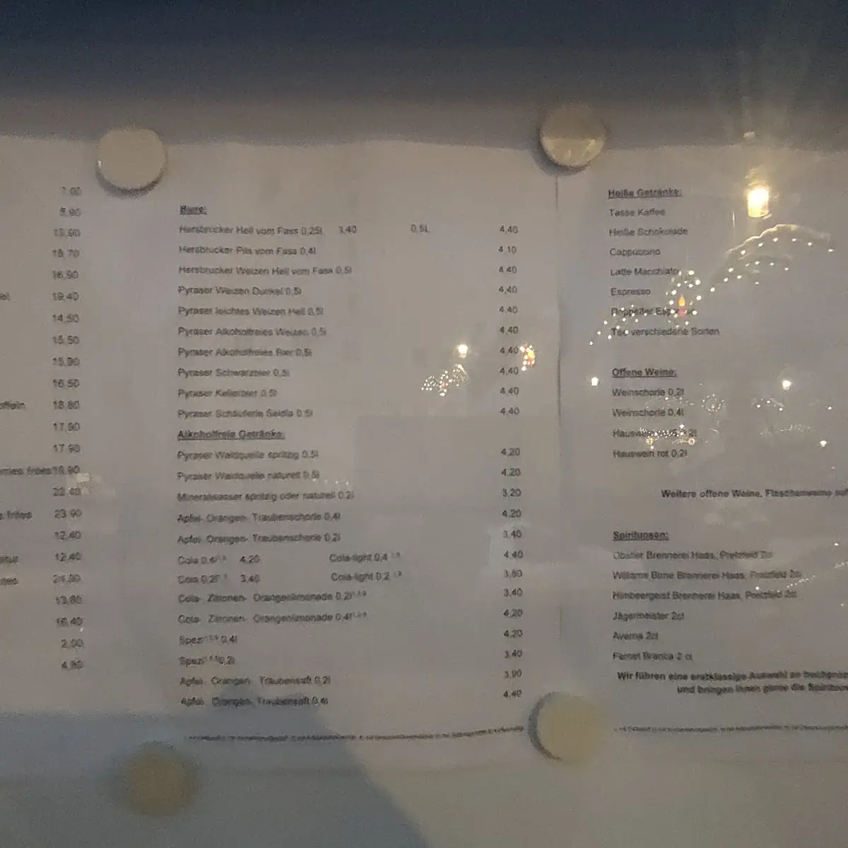 Speisekarte, Gasthof zum Bayerischen