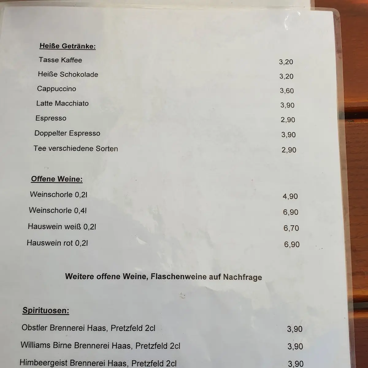 Speisekarte, Gasthof zum Bayerischen