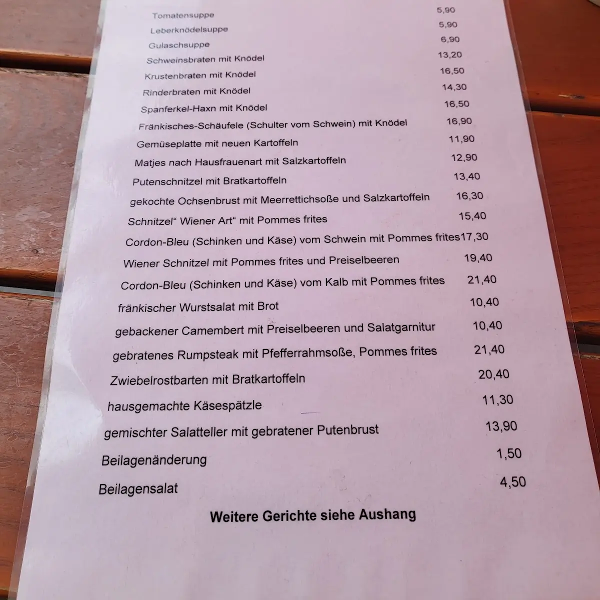 Speisekarte, Gasthof zum Bayerischen
