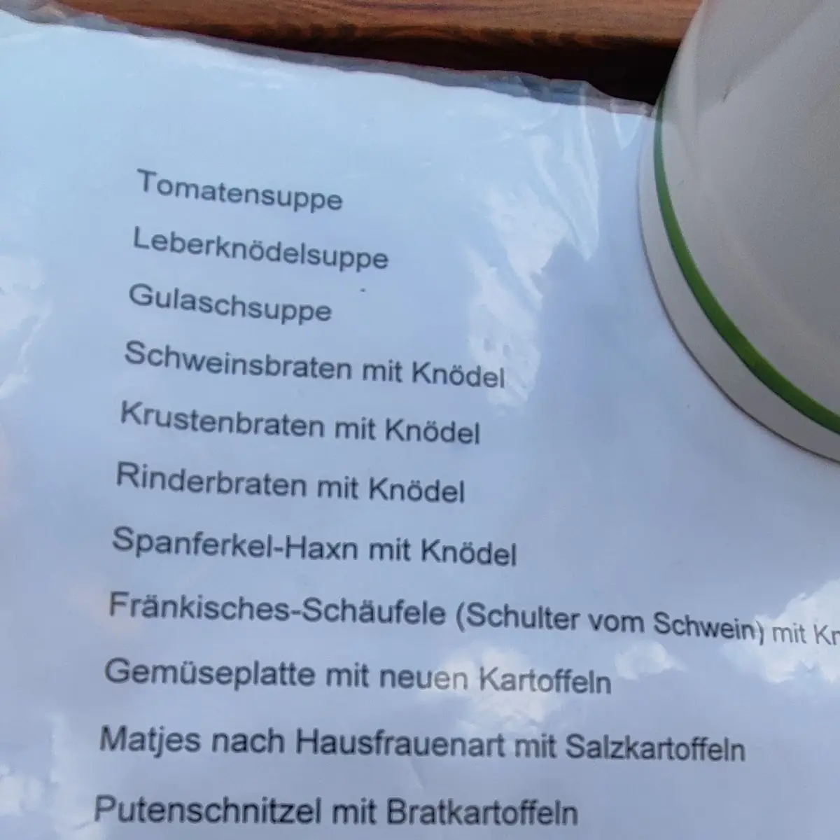 Speisekarte, Gasthof zum Bayerischen