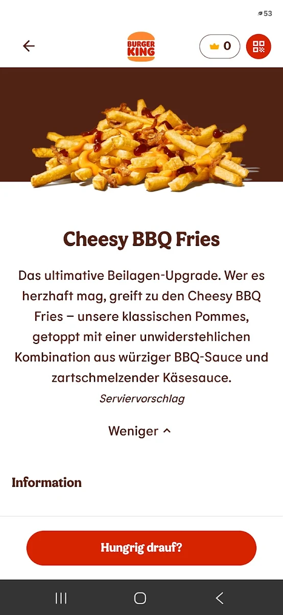 Speisekarte, Burger King Burgdorf