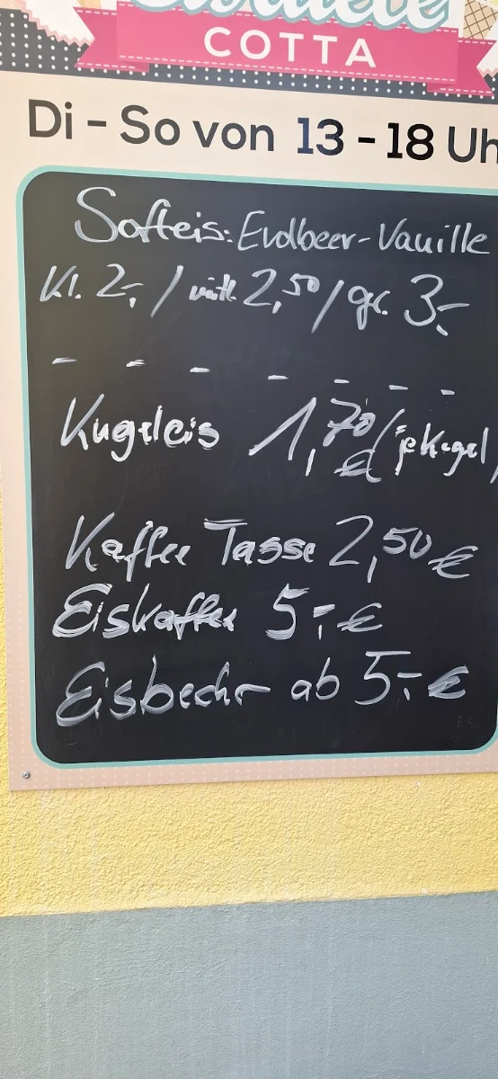 Speisekarte, Eisdiele Cotta