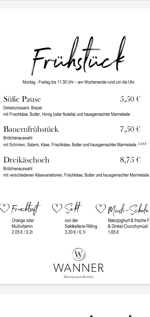 Speisekarte, Wanner´s Bernhausen Bahnhof