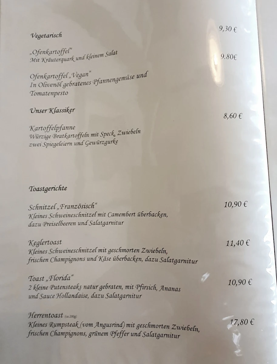 Speisekarte, Gasthaus Schlobeit