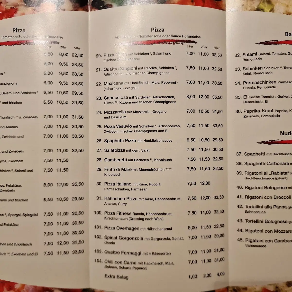 Speisekarte, Bei Vigen
