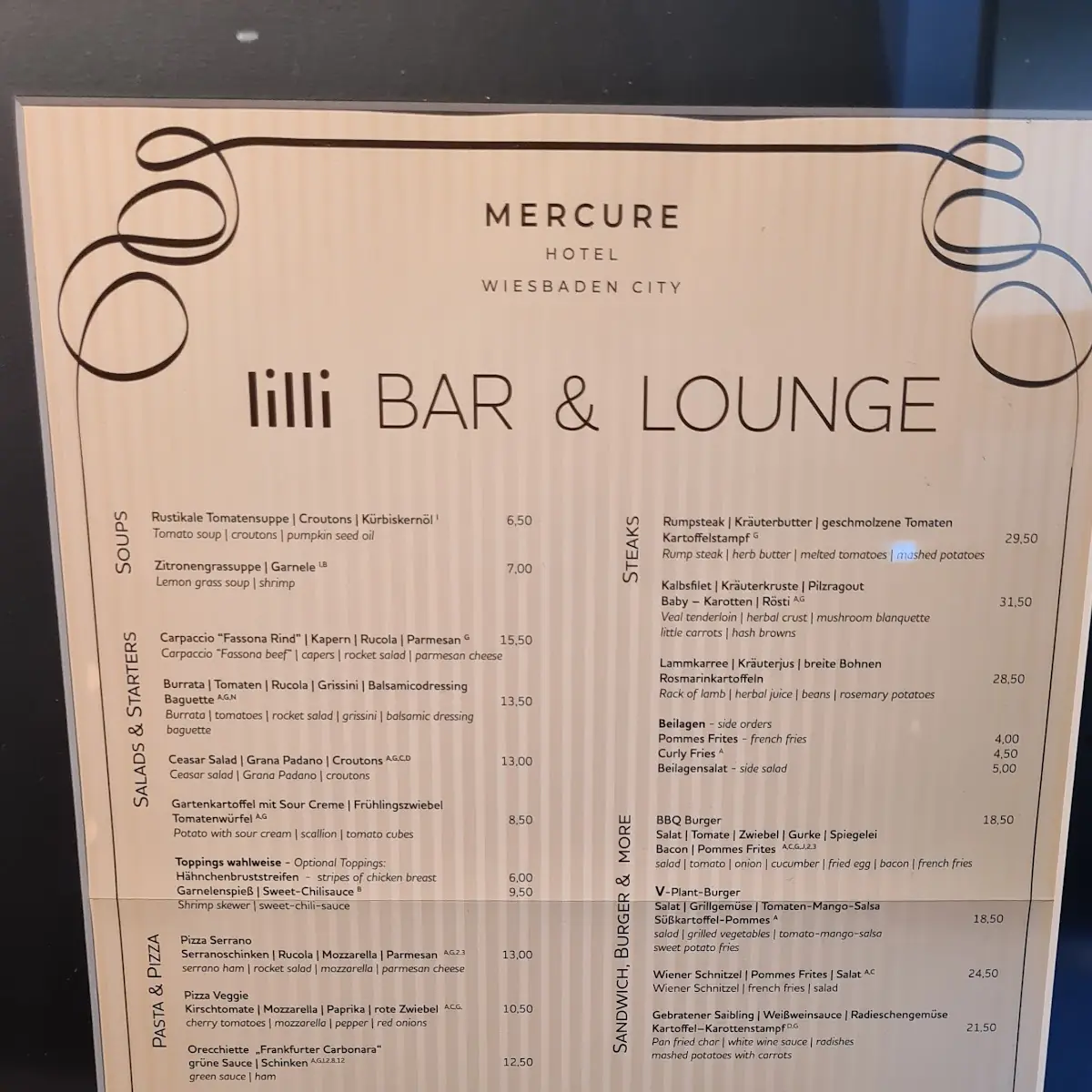 Speisekarte, LILI RESTAURANT & LOUNGE