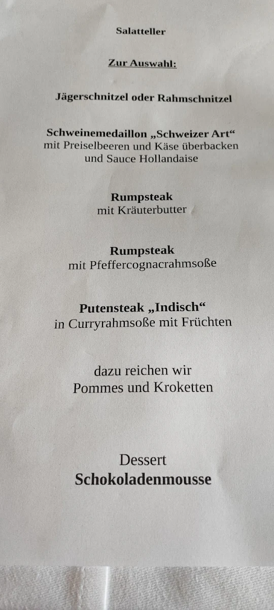 Speisekarte, Speisegaststätte Zur Krone