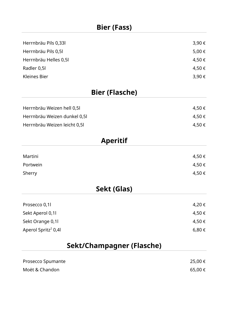 Speisekarte, Restaurant Dillinger Hof
