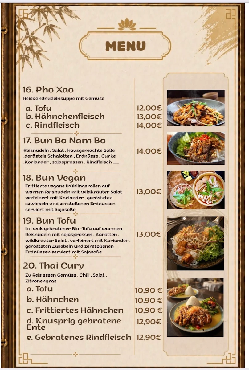 Speisekarte, TA Asia Bistro