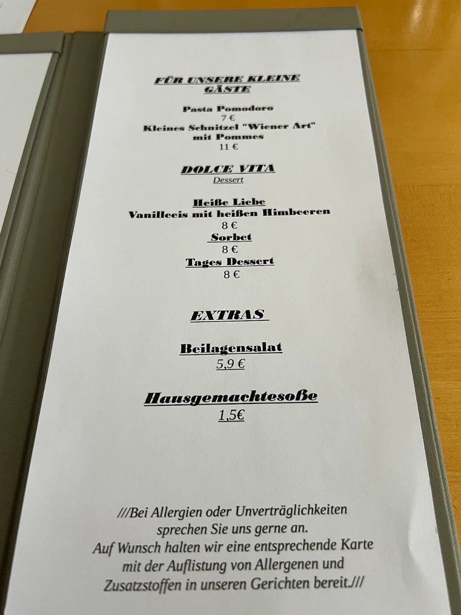 Speisekarte, ALTE SCHULE GRÖBENZELL