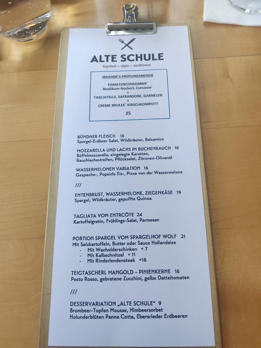 Speisekarte, ALTE SCHULE GRÖBENZELL