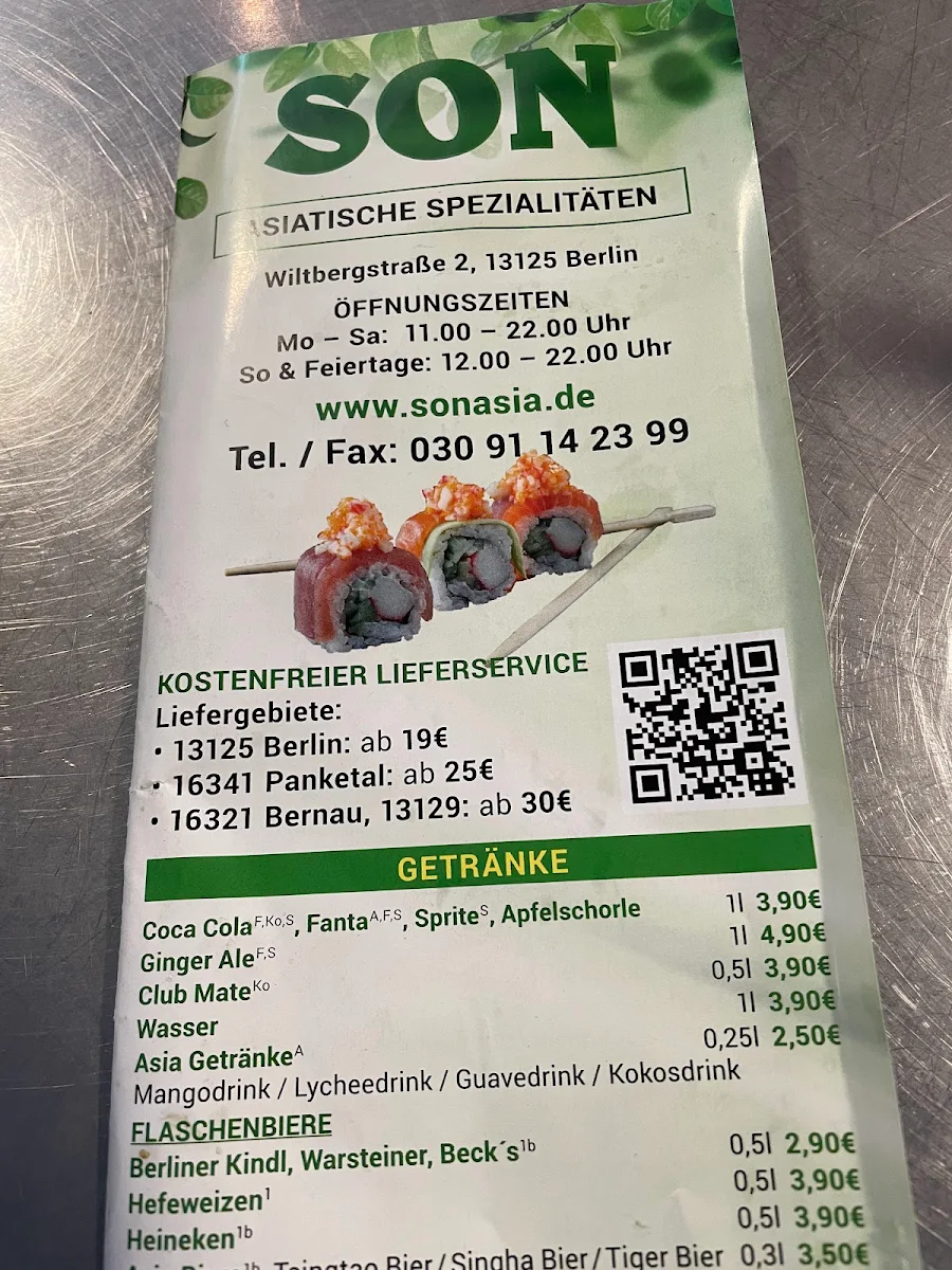 Speisekarte, Son Asia Spezialitäten
