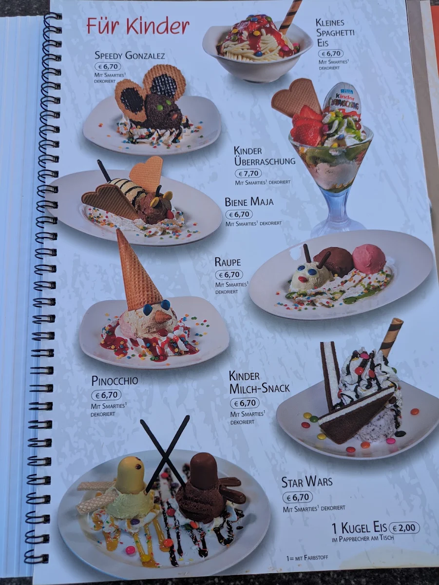 Speisekarte, Eiscafé Riva