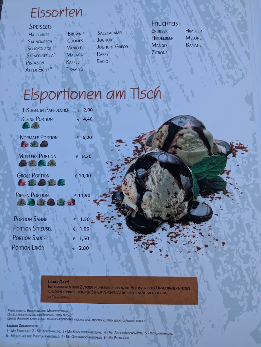 Speisekarte, Eiscafé Riva