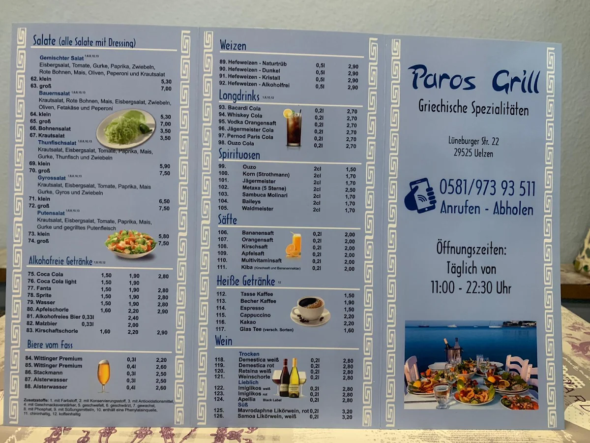 Speisekarte, Paros Grill