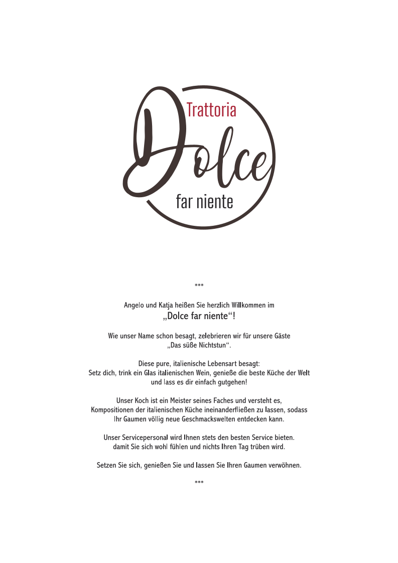 Speisekarte, Trattoria Dolce far niente