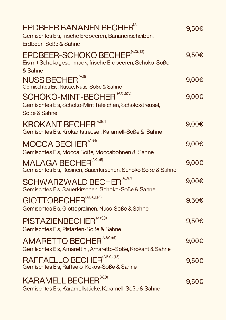 Speisekarte, Eis Molin seit 1954 | Bad Lippspringe | Café | Frühstück