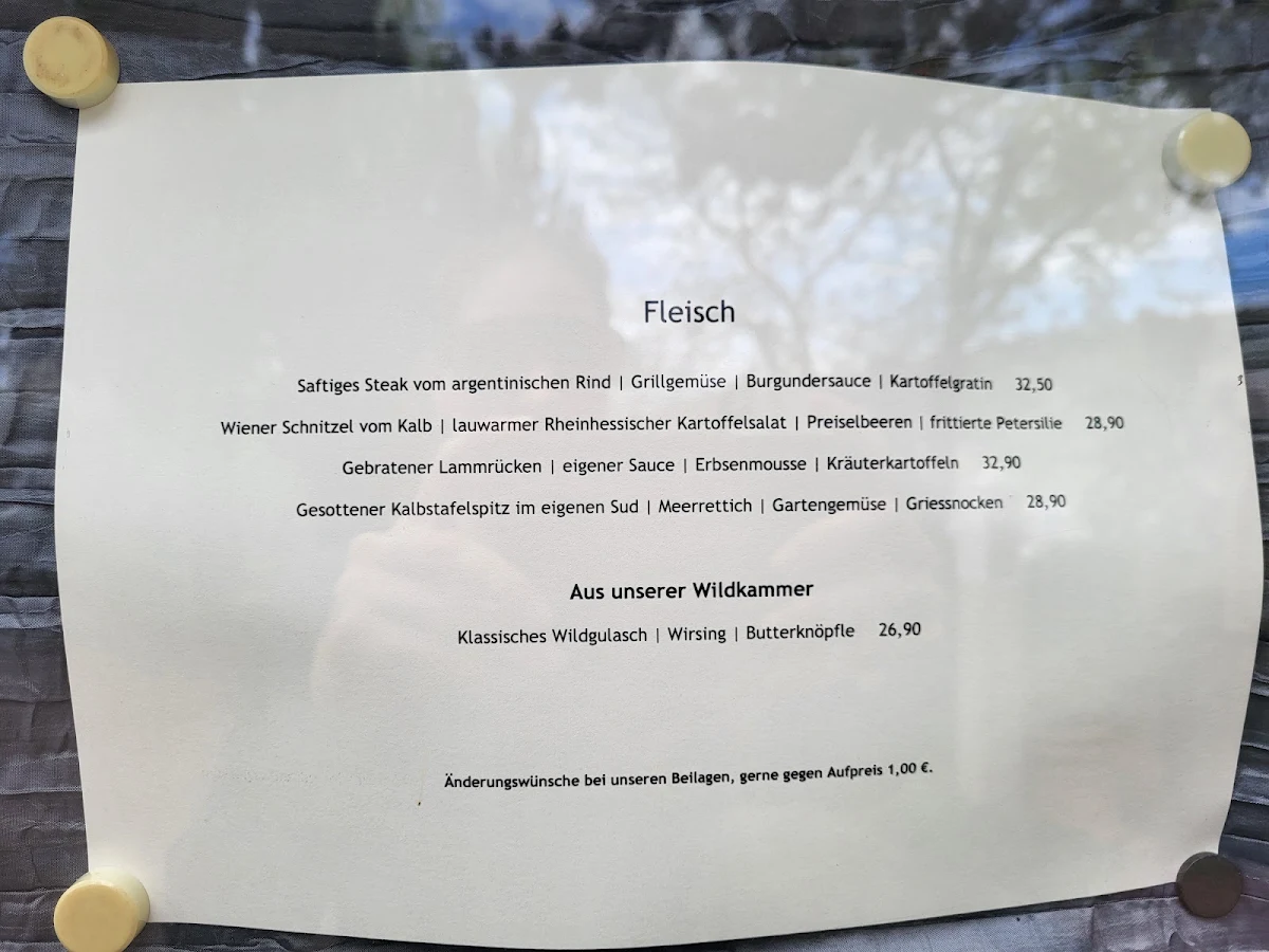 Speisekarte, Restaurant Burg Klopp