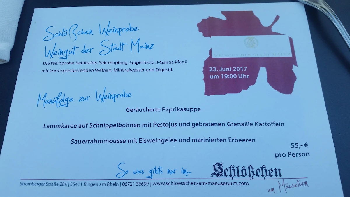 Speisekarte, Restaurant Burg Klopp