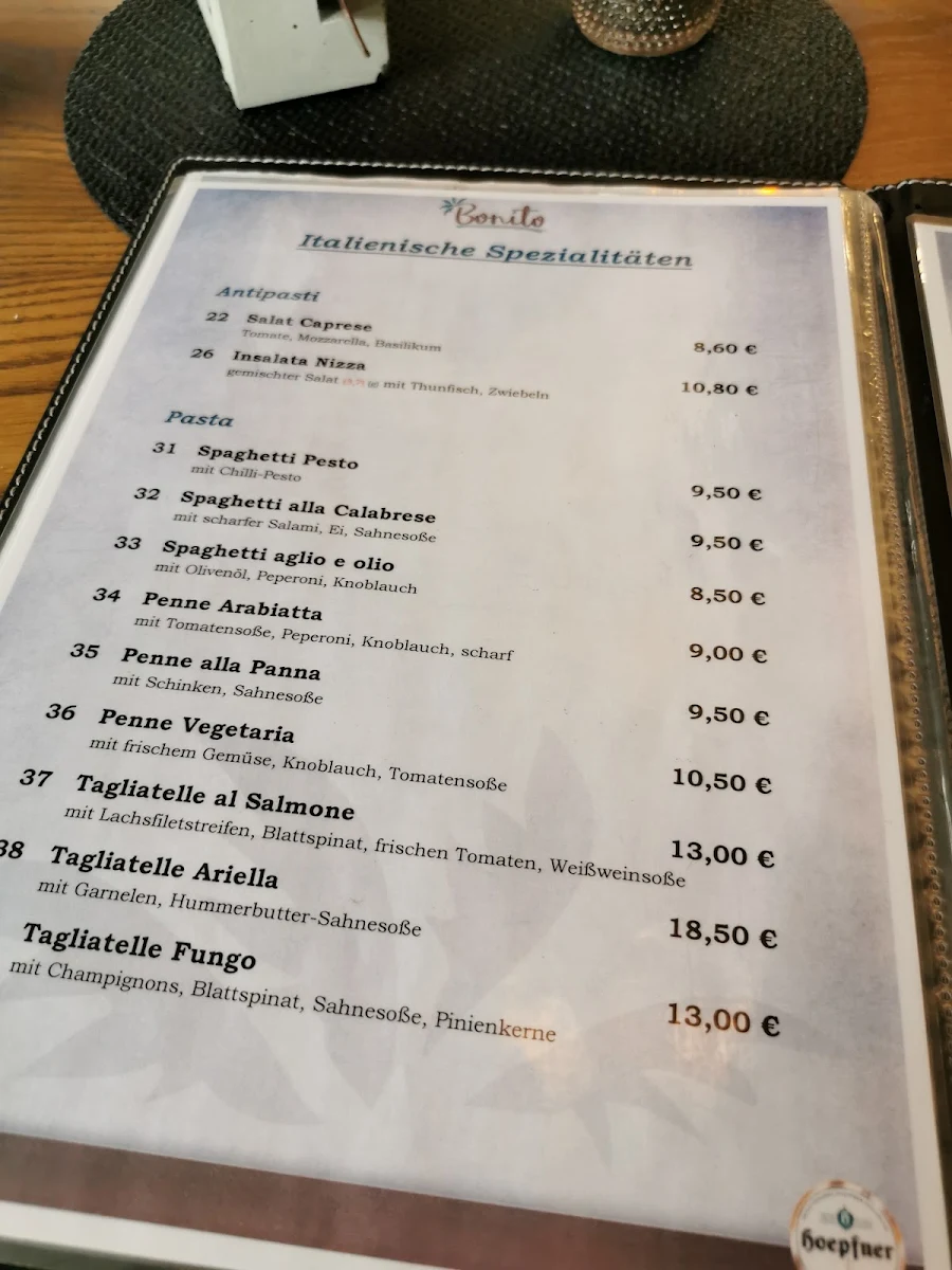 Speisekarte, Bonito