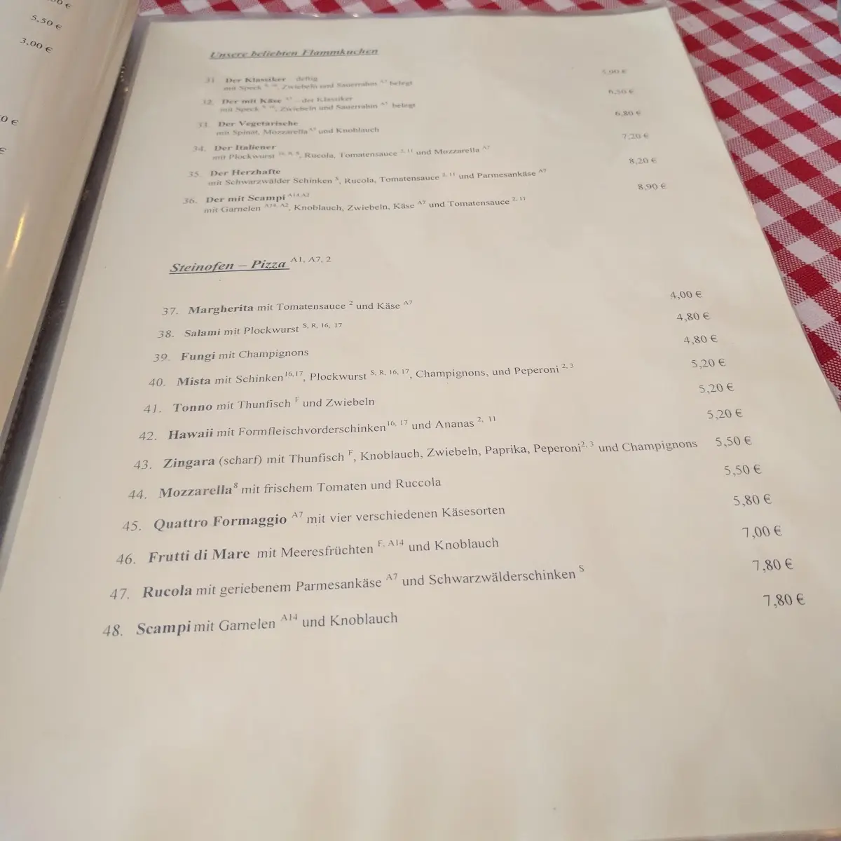 Speisekarte, Restaurant Maria