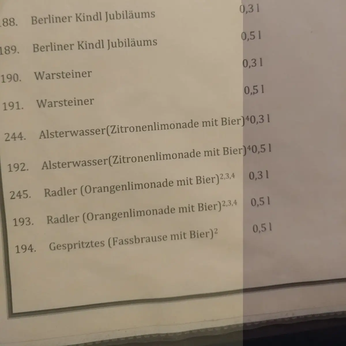 Speisekarte, Restaurant Maria
