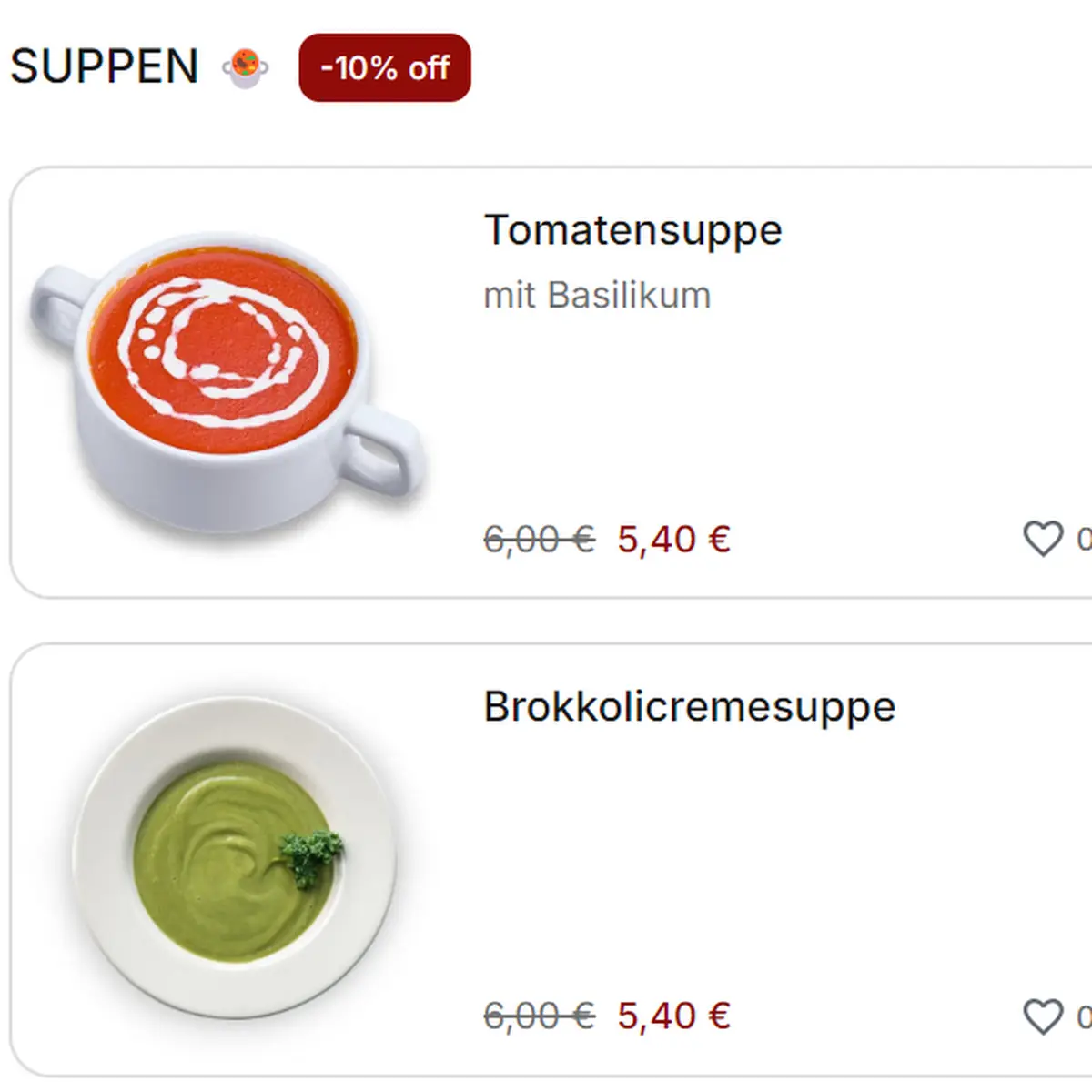 Speisekarte, Restaurant Maria