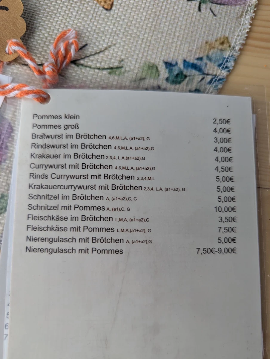 Speisekarte, Nataschas Schlittenfritten Imbiss