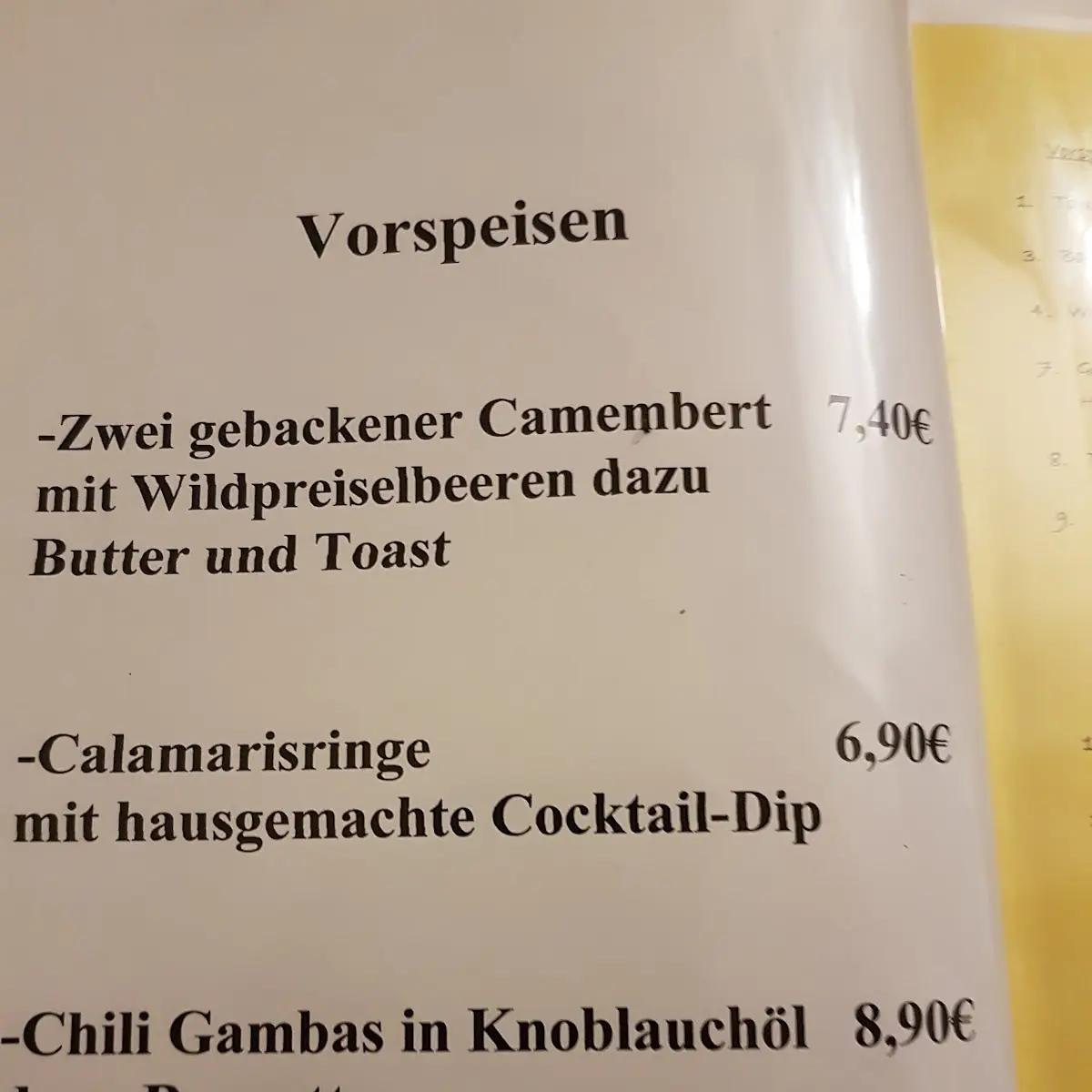 Speisekarte, Wirtshaus Burghof Brüggen