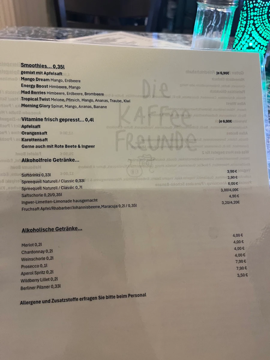 Speisekarte, Die Kaffeefreunde
