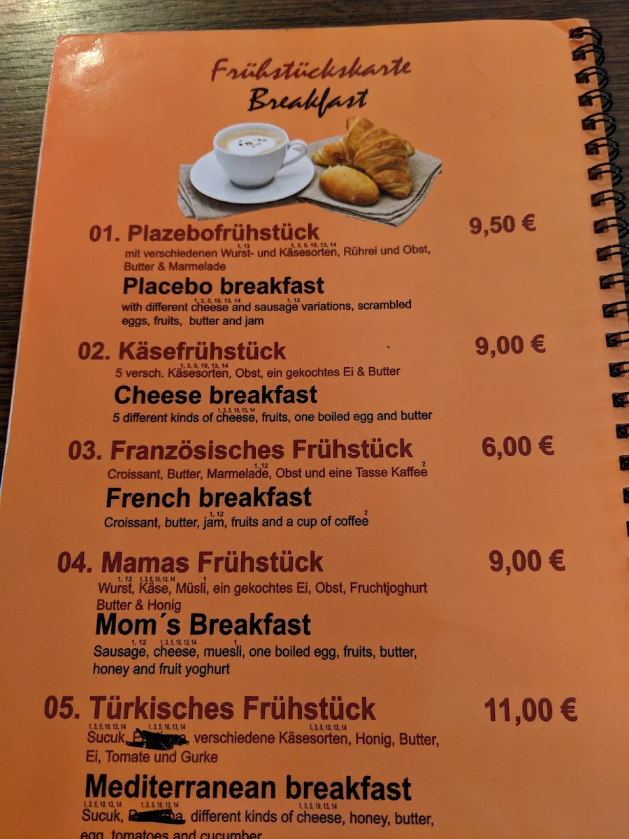 Speisekarte, Cafe Bäckerei