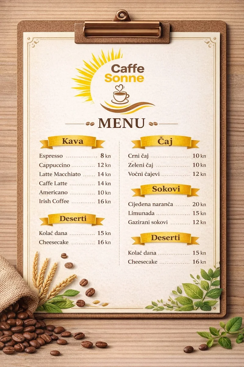 Speisekarte, Café Sonne