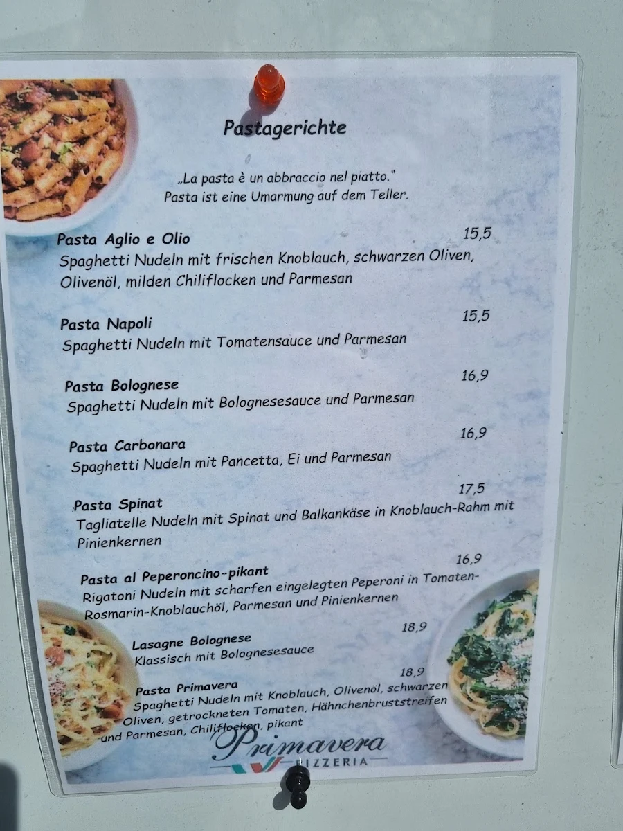 Speisekarte, Pizzeria Primavera