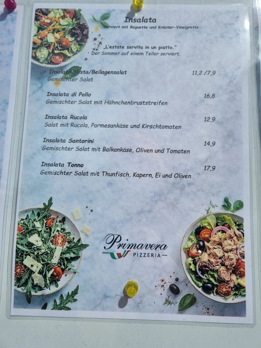 Speisekarte, Pizzeria Primavera