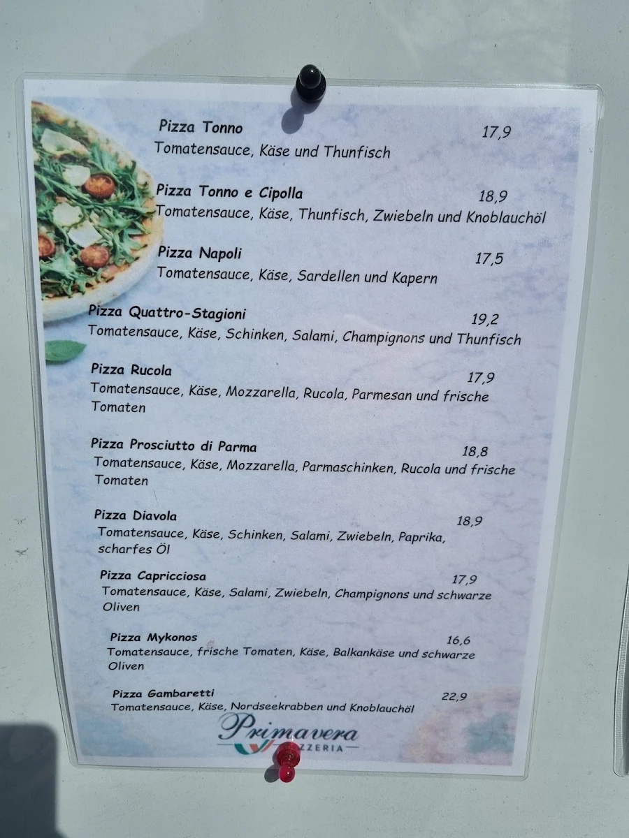 Speisekarte, Pizzeria Primavera
