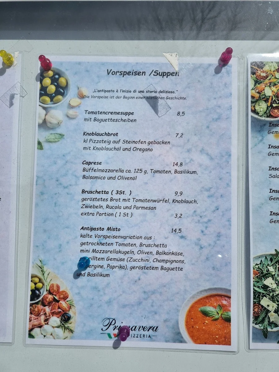 Speisekarte, Pizzeria Primavera