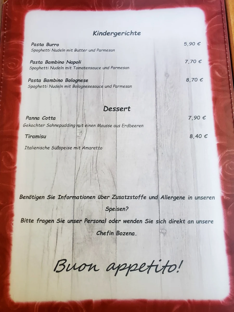 Speisekarte, Pizzeria Primavera