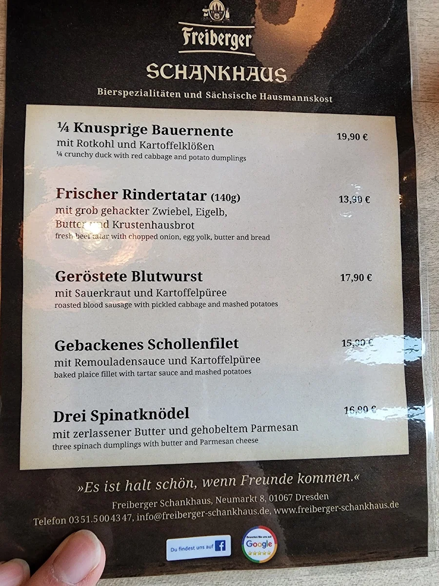 Speisekarte, Freiberger Schankhaus