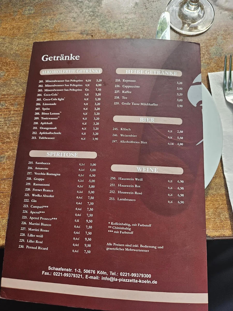 Speisekarte, La Piazzetta