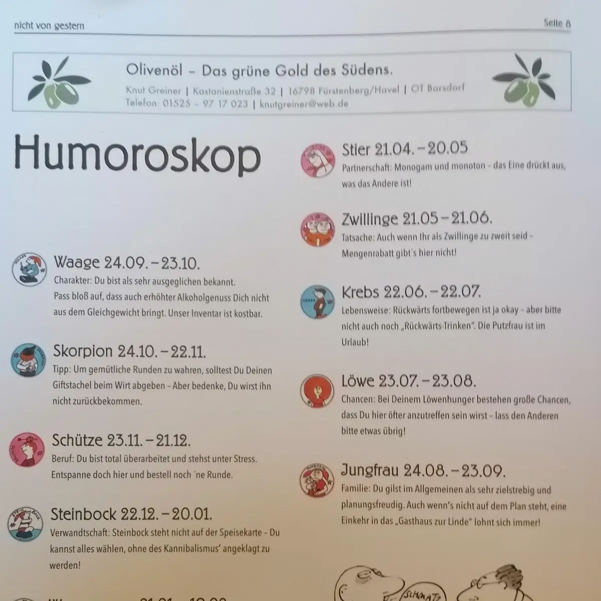 Speisekarte, Gasthaus Zur Linde