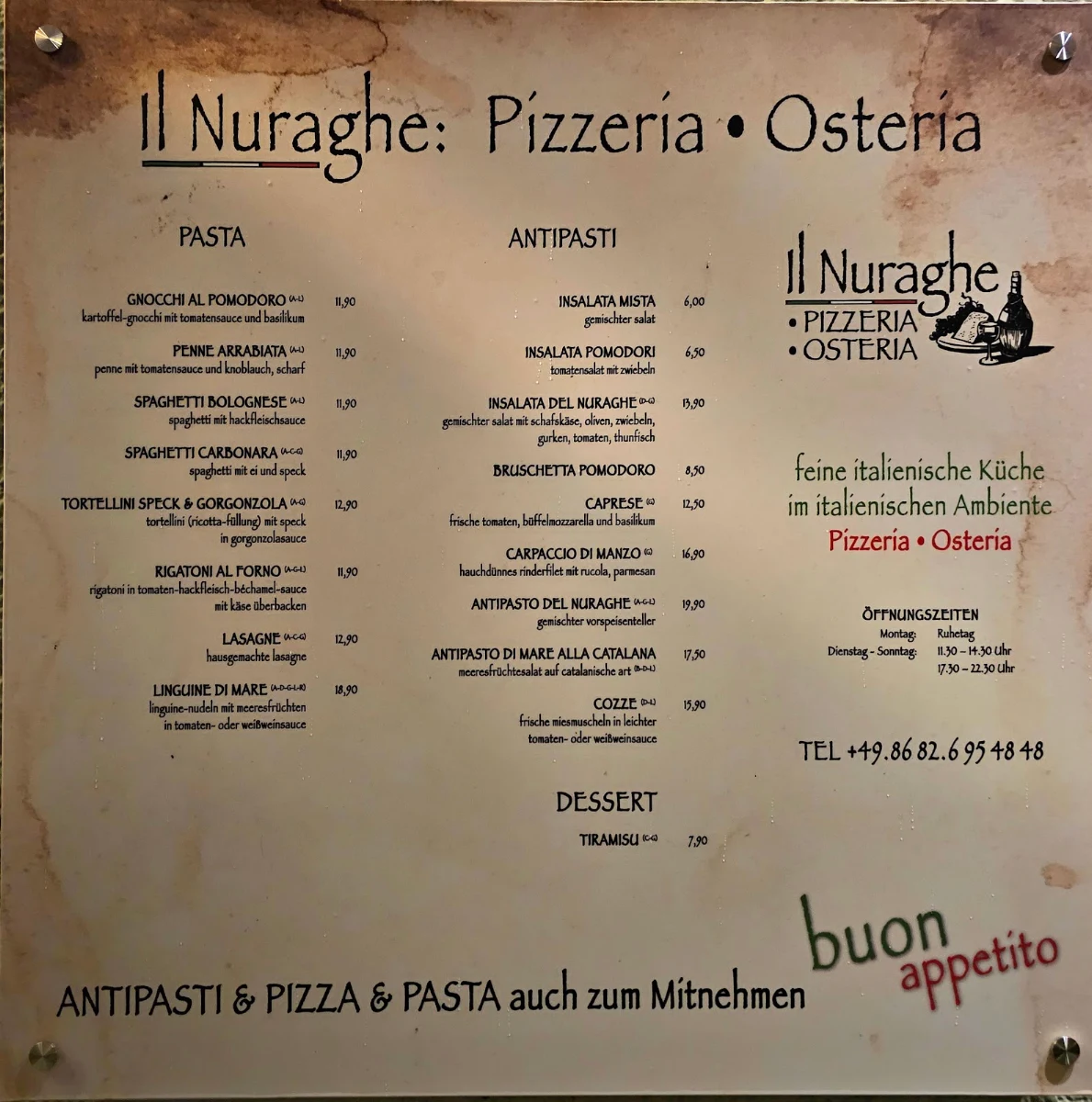 Speisekarte, Il Nuraghe osteria Pizzeria
