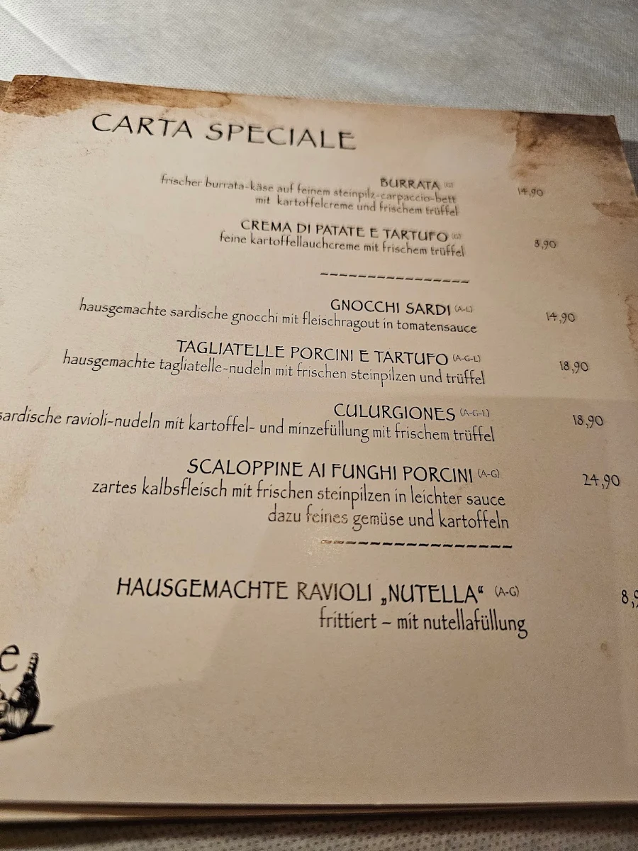 Speisekarte, Il Nuraghe osteria Pizzeria