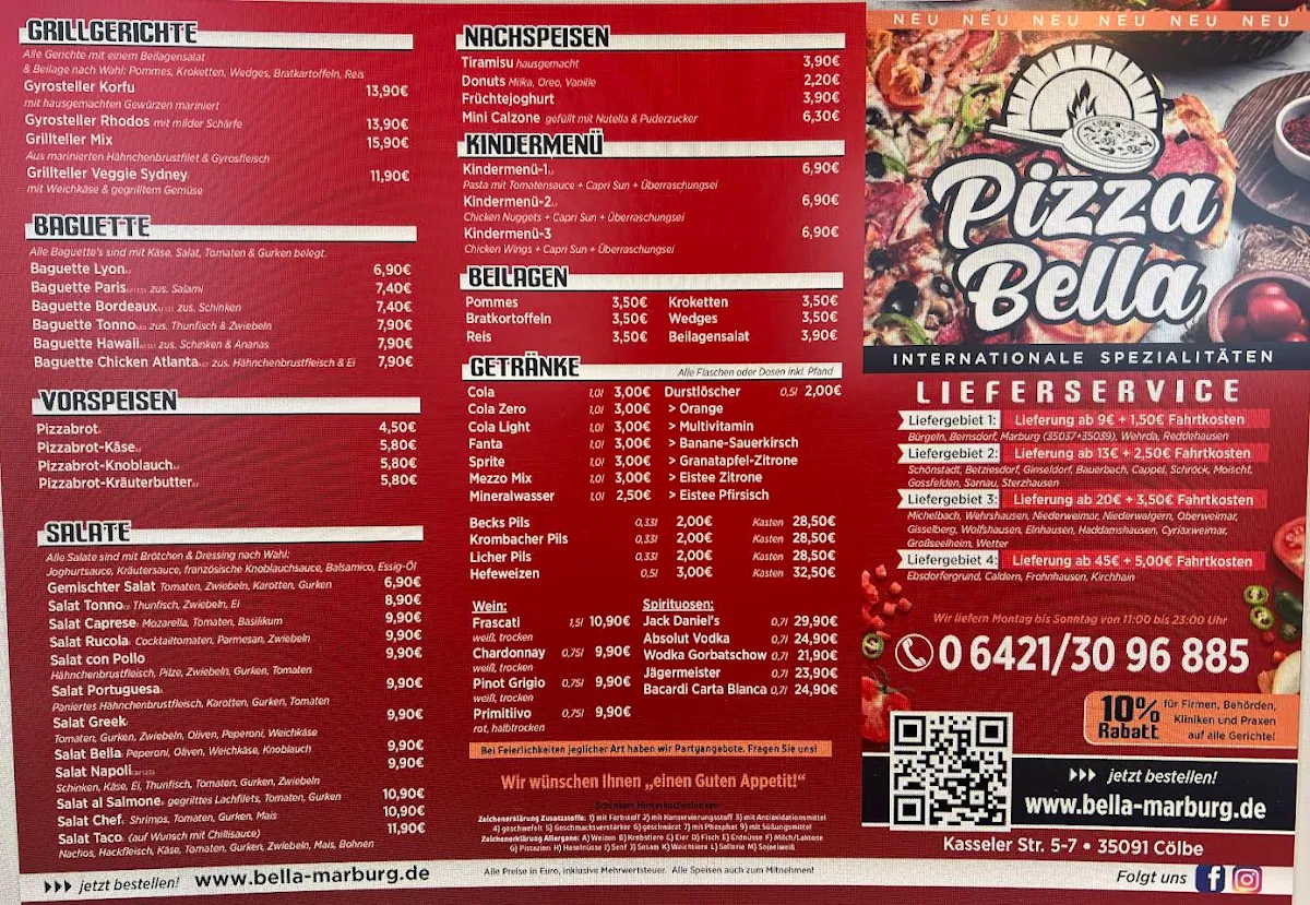 Speisekarte, Pizza Bella