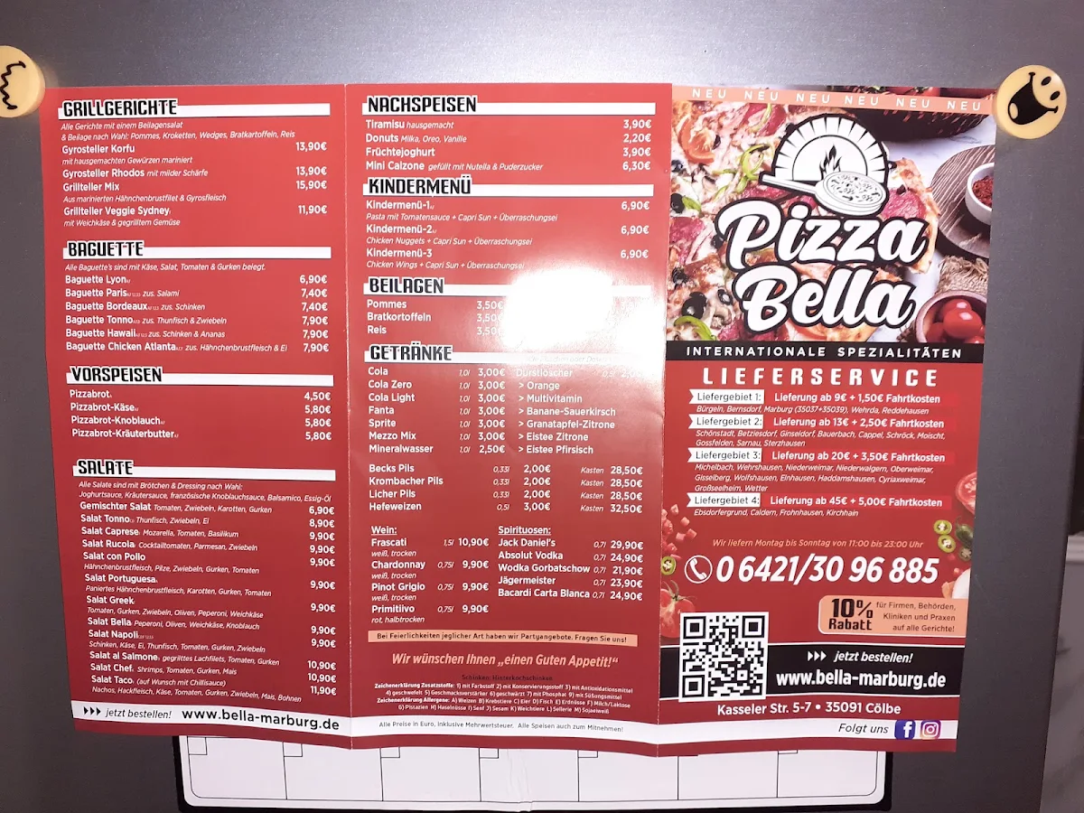 Speisekarte, Pizza Bella