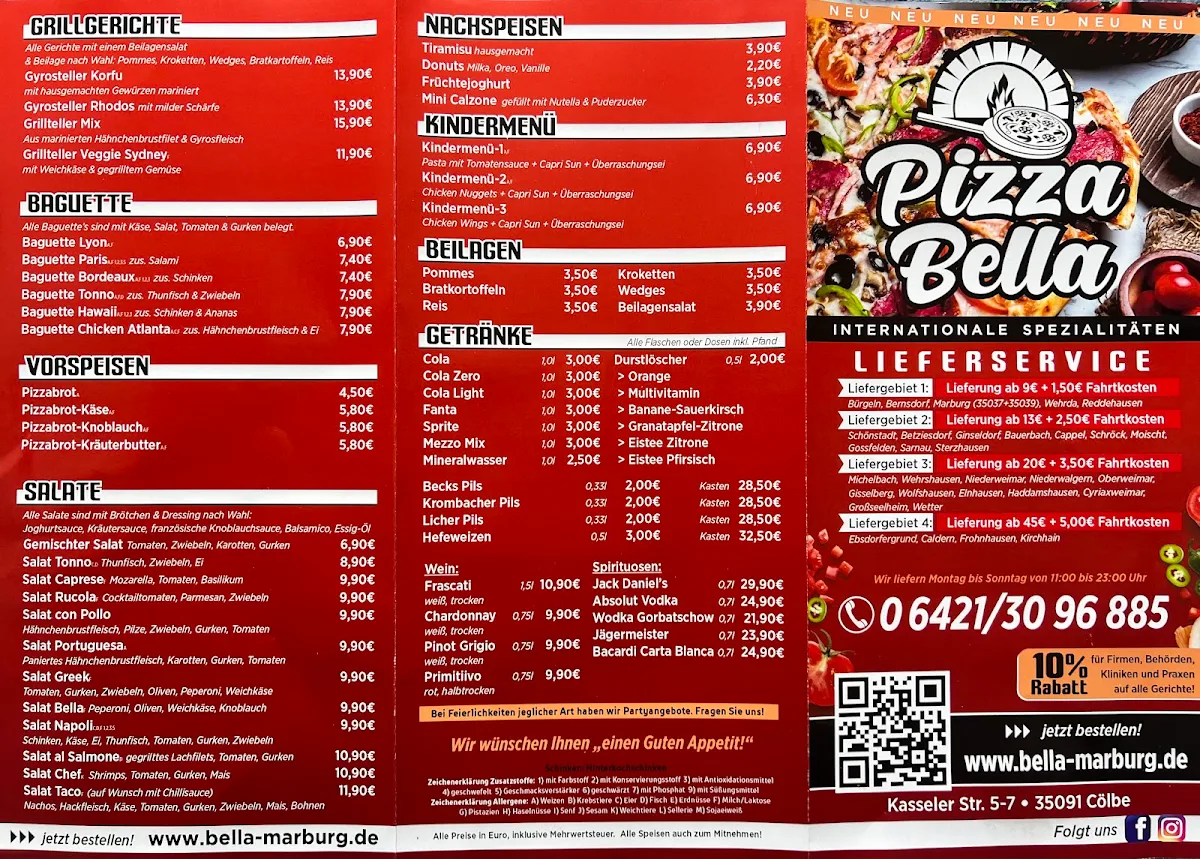 Speisekarte, Pizza Bella